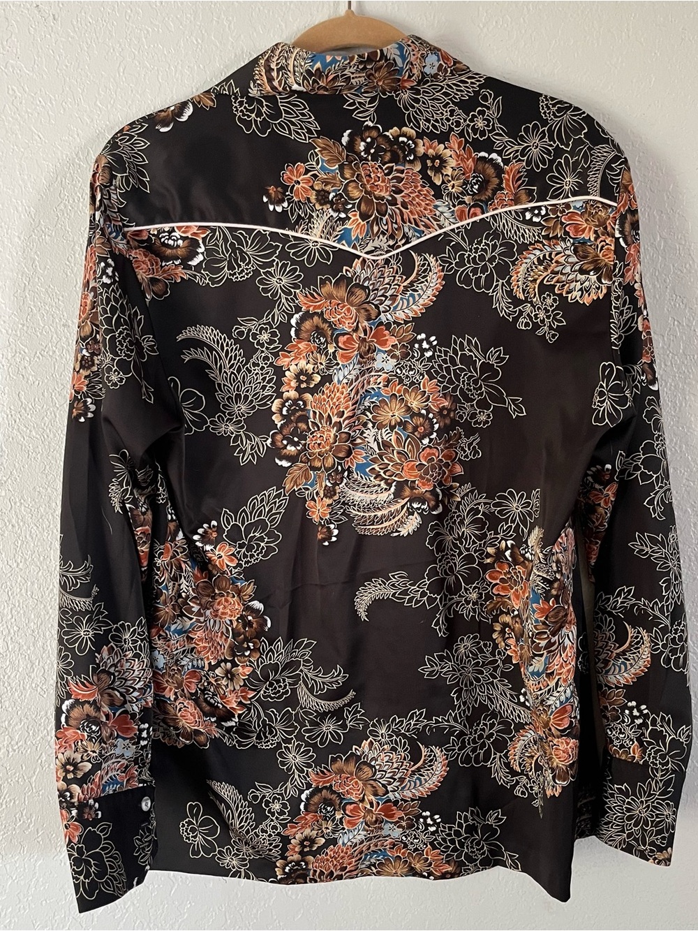 Vintage Floral Black Western Shirt with Piping Unisex Quality Polyester, Shiny - Picture 2 of 4